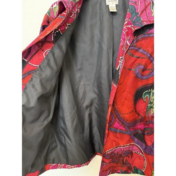 Chico's Colorful Artsy Floral Print Silk Blend Career Office Jacket Women XL - Picture 3 of 6